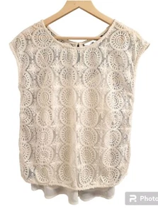 Next Sequin Lace Embroidered Mesh 2 Peice Top Vest Size 10 12 Cream Festival - Picture 1 of 20