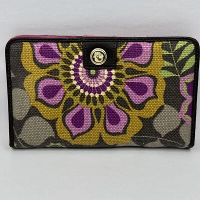 Spartina Daufuskie Island 天然亚麻皮革 Cora Snap 钱包 棕色 紫色 — 第 1/4 张图片