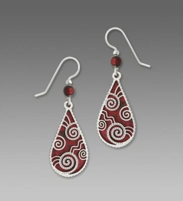 Adajio Earrings Deep Red Teardrop Shiny Silver Teardrop Filigree Handmade in USA - Image 1 of 4