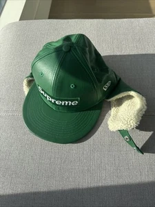 NWT Green Supreme Leather Earflap Ear Flap Box Logo New Era NWT - Picture 1 of 3