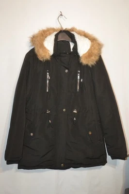 womens black hooded fleece lined winter coat Size L - Image 1 of 4