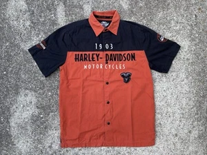 Harley-Davidson Mens Size S Mechanic Shirt Short Sleeve Black/Orange Patches - Picture 1 of 7