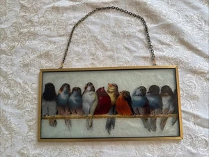 Vintage "EINE BARSCHE VON VÖGELN" VON HECTOR GIACOMELLI RÜCKGLAS GERAHMTES SCHILD - Bild 1 von 4