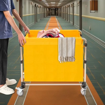 Yellow Foldable Stainless Steel Commercial Laundry Cart Folding Laundry Cart - Image 1 of 4