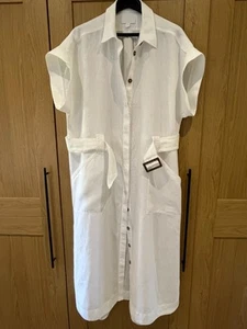 The White Co Ladies White Luxury Linen Dress Button Front Belted Size UK 14 - Picture 1 of 17