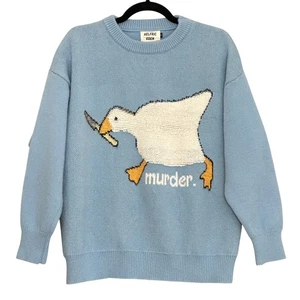 Suéter AELFric Eden Novedad M Azul Ganso Cuchillo Asesinato Novedad Grueso Tejido - Imagen 1 de 8