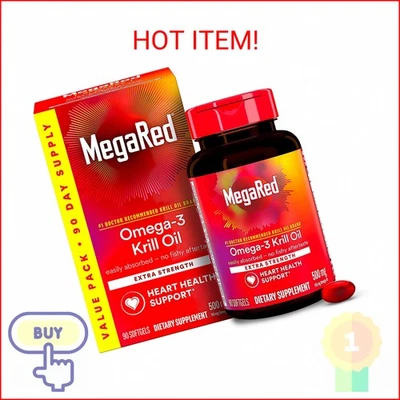 Масло антарктического криля MegaRed 500 мг омега-3 жирнокислотная добавка, дополнительная сила  - Изображение 1 из 2
