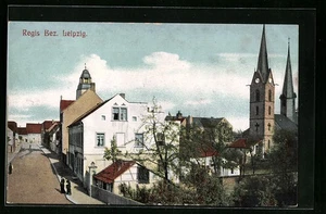 Ansichtskarte Regis Bez. Leipzig, Straßenpartie, Kirchturm - Picture 1 of 2