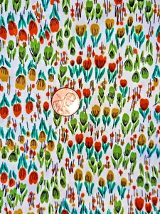 Vintage Cotton Fabric  Tulip Fields Orange Green Gold 35 x 3 7/8 yds - Picture 1 of 3