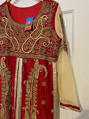 Red And Gold Women's Disney Princess Asian Style Wedding Anarkali Dress M 36 - Image 1 of 4
