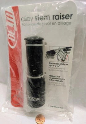 Delta.ALLOY.Bicycle Bike.STEM RAISER.RISER.BLACK.1 1/8 inch.raise handlebar - Image 1 of 4
