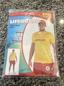 3 Piece Men’s Yellow & Red Classic Lifeguard Halloween Costume Medium - Picture 1 of 5
