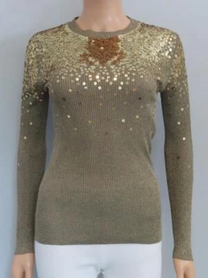 Suéter Pullover Tejido Acanalado Detalle Lúrex/Lentejuelas Dorado Valentino Talla M Foto 1 de 4