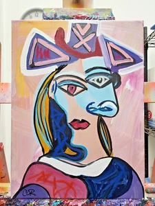 CORBELLIC CUBISM 16X20 FRENCH LARGE PORTRAIT HOME INTERIOR FINE ART PAINTING - Picture 1 of 9