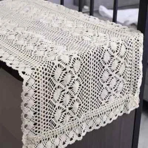 15x35" Vintage Hand Crochet Lace Table Runner Dresser Scarf Flower Doily Wedding - Picture 1 of 5