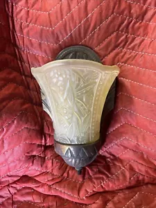 Max Schaffer Art Deco Cast Bronze Slip Shade Wall Sconce Rare Original Patina - Picture 1 of 6