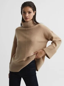 Top Jersey REISS Sarah Lana-Cachemira Cuello Redondo en Camel Talla XS - Imagen 1 de 6
