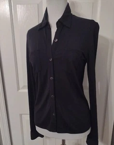 Gap Y2K Black Jersey Shirt Stretch Tapered Long Sleeve Button Up fFtted Small - Picture 1 of 9