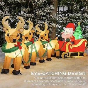 8.5ft Lighted Inflatable Christmas Decoration Santa Claus Sleigh & Reindeer - Picture 1 of 6