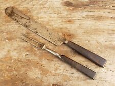 ANTIQUE 18th C Rev War 2 Two TINE Prong WOOD FORK KNIFE Hargreaves Smith Set #11
