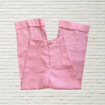 Calça vintage anos 70 com fundo de sino chiclete Barbie rosa cintura alta perna larga P - Imagem 1 de 4