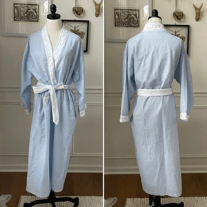 Chandio Robe Blue Gingham Seersucker Terrycloth Embroidered Trim OSFM - Picture 1 of 8