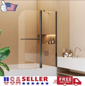 43'' W * 58'' H Frameless Folding 6mm Thick Tempered Glass Shower Doors Bathtub - Picture 1 of 7