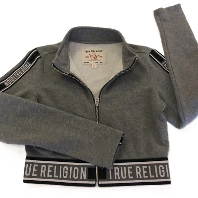 Chaqueta corta True Religion cremallera completa polar sudadera talla M cuello gris Foto 1 de 4