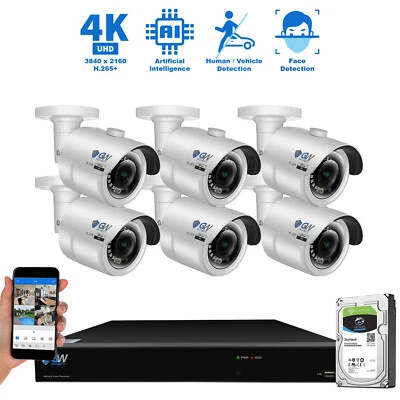 8 Channel NVR 6X 4K 8MP Outdoor Smart AI Face Recognition Security Camera System - Image 1 of 4