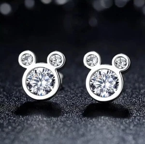 Beautiful Mickey Mouse S925 Sterling Silver & Sparkling CZ Stud Earrings 3+ - Picture 1 of 2