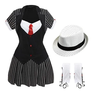 Ladies Sexy Gangster Costume Ladies 1920's Thug Outfit Fancy Dress UK Size 8-10 - Picture 1 of 7