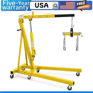 Engine Hoist with Lever 2 Ton 4000 lbs Heavy Duty Folding Cherry Picker 6 Caster - Picture 1 of 8