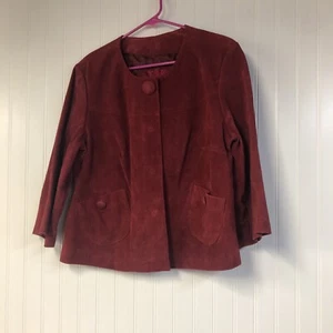 Live A Litte Womens Red Suede Leather Western Button Up Jacket Coat Large - Picture 1 of 5
