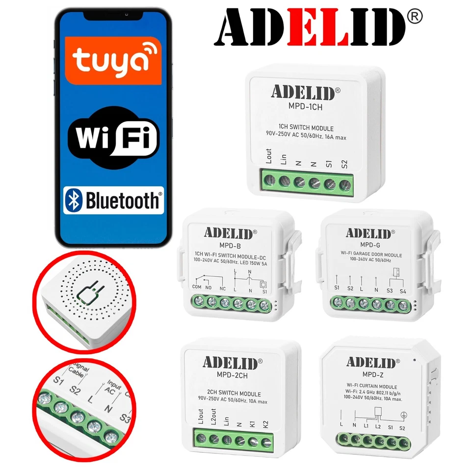 WiFi Mini Smart Schalter Modul Relais Lichtschalter 1/2 Gang Unterputz Tuya - Bild 1 von 1