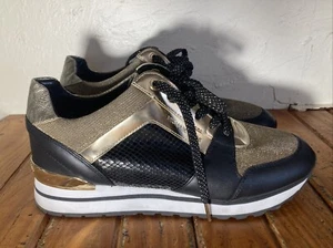 Zapatillas deportivas Michael Kors Billie Trainer para mujer talla 10 negras doradas - Imagen 1 de 16