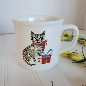 Taza de café Pottery Barn PB gato gatito vacaciones de Navidad Denise Fiedler - Imagen 1 de 3