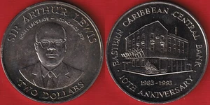 East Caribbean States 2 dollars 1993 km#24 "Central Bank - Sir Arthur Lewis" UNC - Picture 1 of 1
