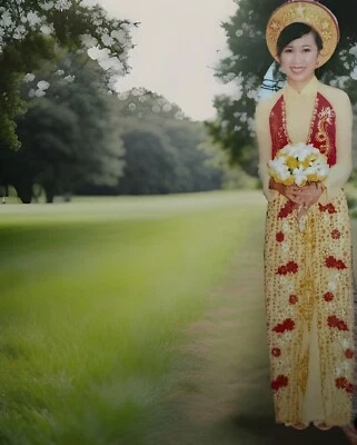 Vestido largo de boda tradicional vietnamita Ao Dai, amarillo rojo y dorado, talla S Foto 1 de 4