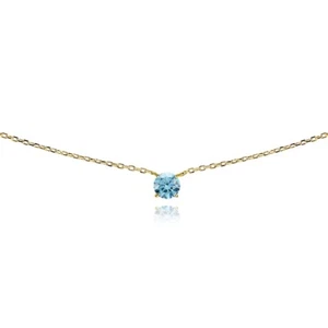 Light Blue Solitaire Choker Necklace w/ European Crystals in Gold Plated Silver - Picture 1 of 4