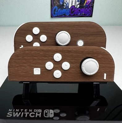 Woodgrain Soft Touch  -  White Accents - Custom Joycons for Nintendo Switch - Image 1 of 4