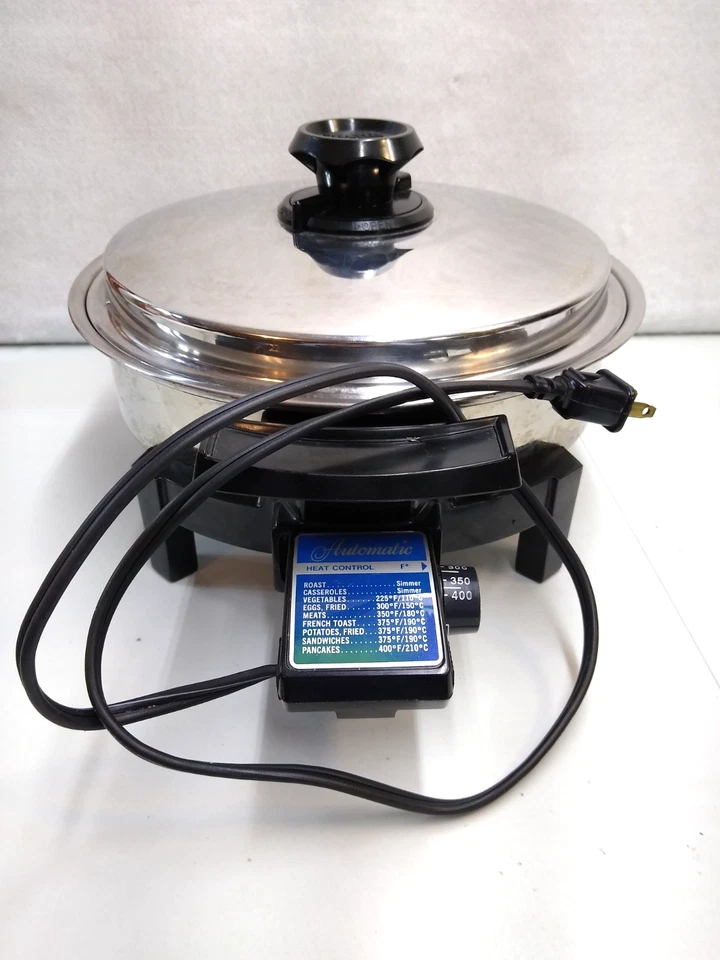 Sartén eléctrica vintage Lustre Craft núcleo líquido sartén con tapa de ventilación de vapor Foto 1 de 4