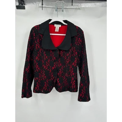 Romantic Goth Lace Overlay Blazer Womens Sz M Baroque Glam Dark Academia Holiday - Image 1 of 4