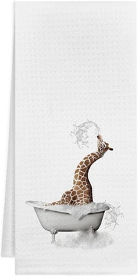 Funny Bathing Giraffe Bathroom Hand Towels, Giraffe Gifts for Kids, Cute Wild An - Image 1 of 4