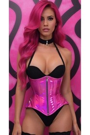 Top Drawer Fuchsia Holo Double Steel Boned Underbust Waist Cincher Corset