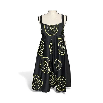 INC Silk Babydoll Dress 10 Black Yellow Floral Fairycore NWT - Image 1 of 4