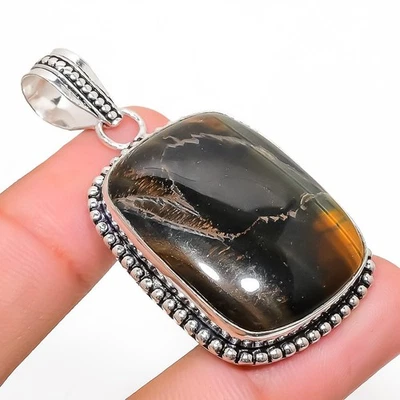 Occhio di Tigre Gemma Fatto a Mano 925 Argento Sterling Ciondolo Gioielli 5.2cm - Immagine 1 di 4