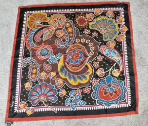 Vera Bradley Signed Silk Scarf Black Blue Yel Brn Red 27” Square Classic 2000s - Picture 1 of 12