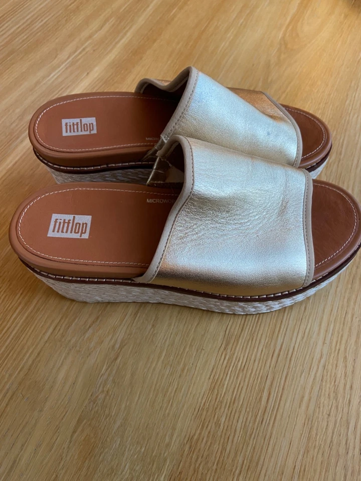 fitflop espadrille metallic leather wedge slides - Image 1 of 4