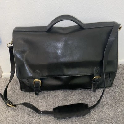 Vntg Levenger Fine Leather Black Messenger Laptop Bag 15” X 13” X 5” Bolivia - Image 1 of 4