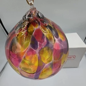 6 inch Art Glass Witch Ball Hand Blown Purple Pink Yellow In EUC - Picture 1 of 6